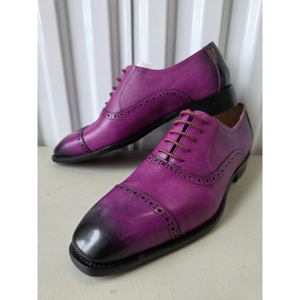 Tokiyos Shoes Mens Size 8 Purple Leather Lace Up Oxford Dress Square Toe 8019-5
